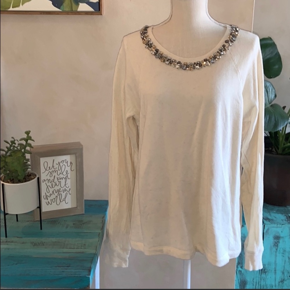 JCrew Jeweled Crewneck Oatmeal Sweater